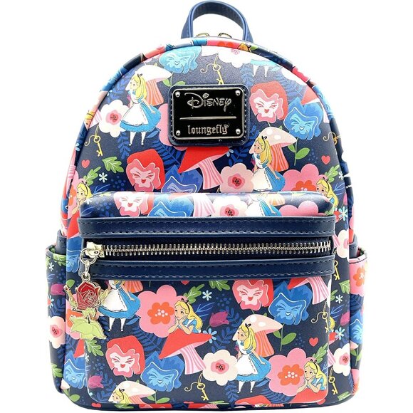 Disney Alice Wonderland Floral Faux Leather Square Mini Backpack for Adults